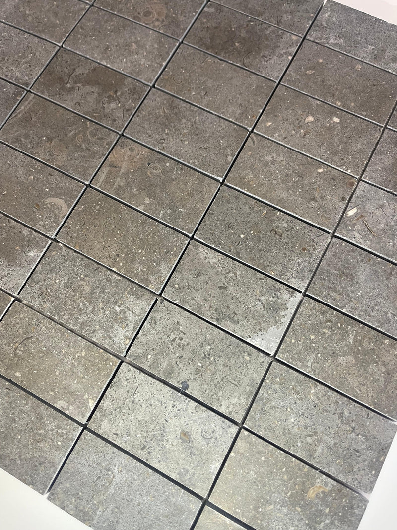 Nova Blue Limestone 1 1/4 X 2 1/4 Honed Stacked Mosaic Tile - tilestate