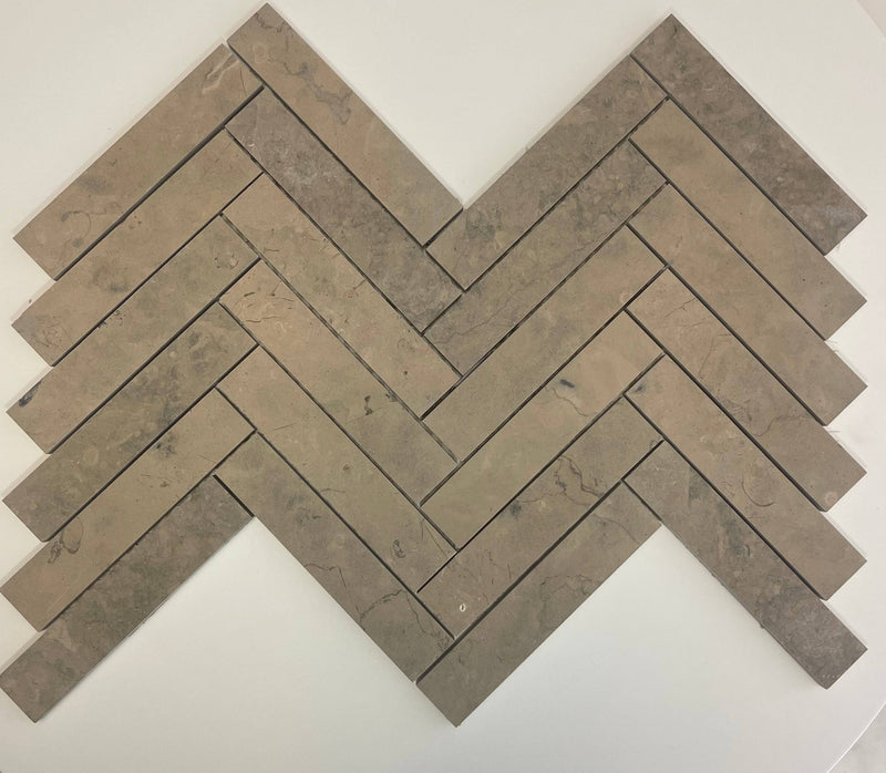 Nova Gray 1x6 Antique Look Herringbone Limestone Mosaic Tile - tilestate