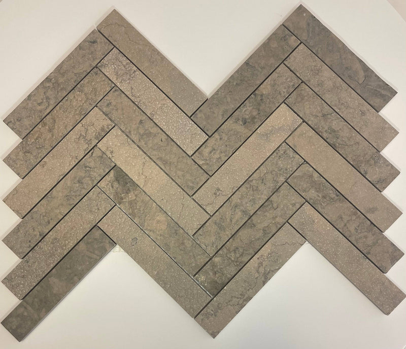 Nova Gray 1x6 Antique Look Herringbone Limestone Mosaic Tile - tilestate