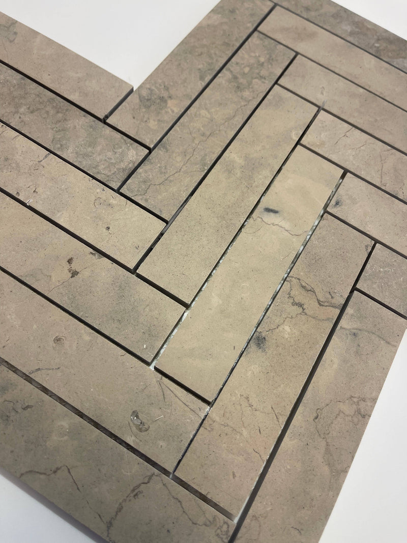 Nova Gray Honed 1x6 Herringbone Limestone Mosaic Tile - tilestate