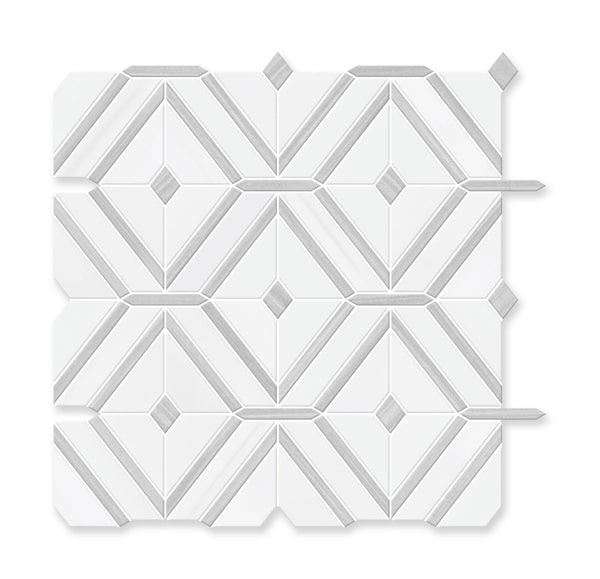 Rhombus With Gray Dot Dolomite Polished Mosaic Tile - tilestate