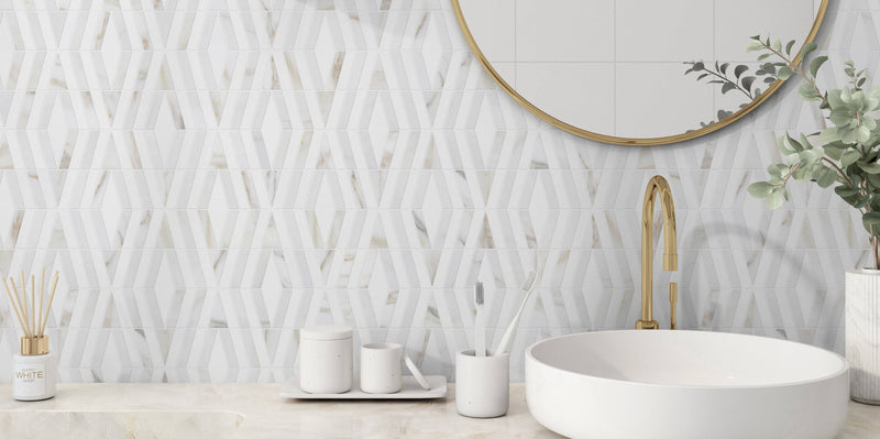 Royal Rhombus Calacatta Gold with Thassos White Polished - tilestate