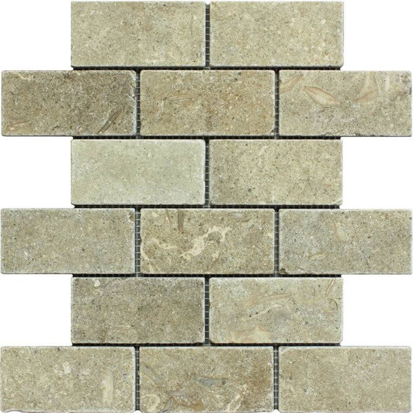 Seagrass Limestone 2x4 Tumbled Mosaic Tile - tilestate