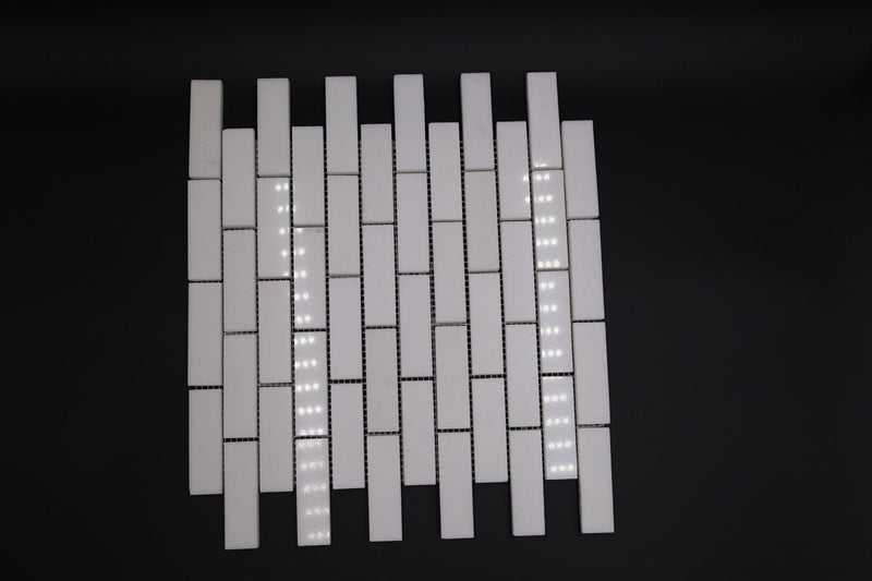 Thassos White Marble 1x3 Stacked Brick Polished Mosaic Tile - tilestate