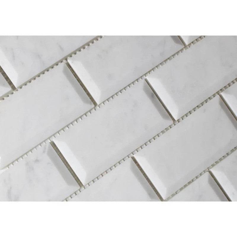 White Carrara Marble 2x4 Deep Beveled Polished Mosaic Tile - tilestate