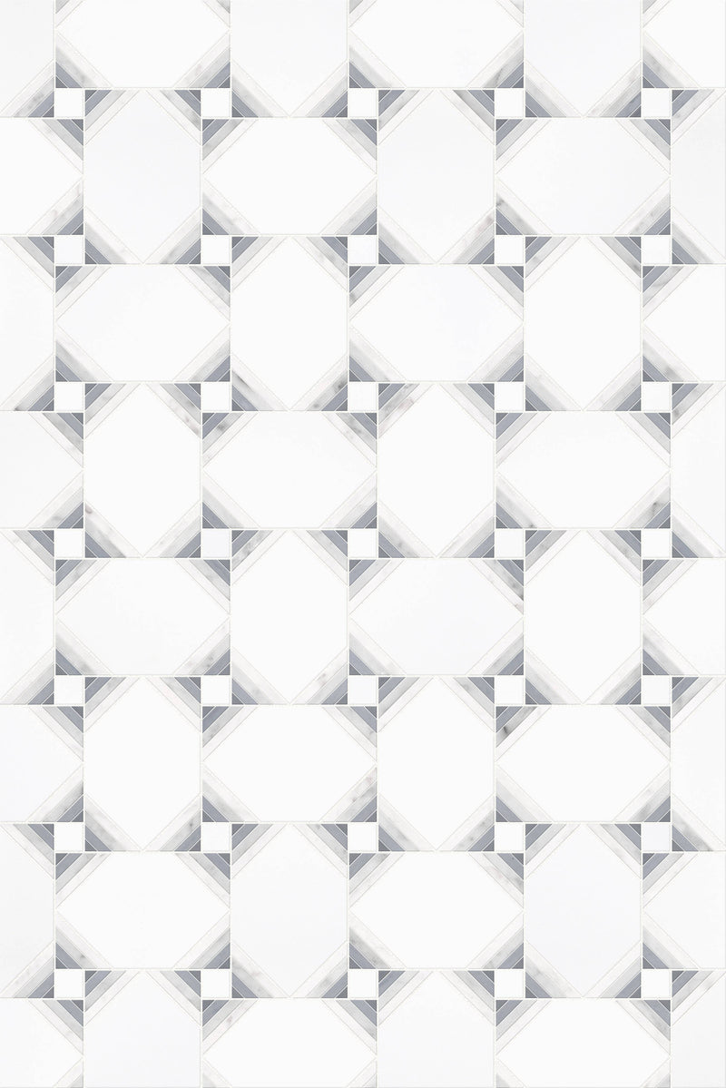 White Pearl Star Mosaic Tile Dolomite, Grey Marble Polished - tilestate