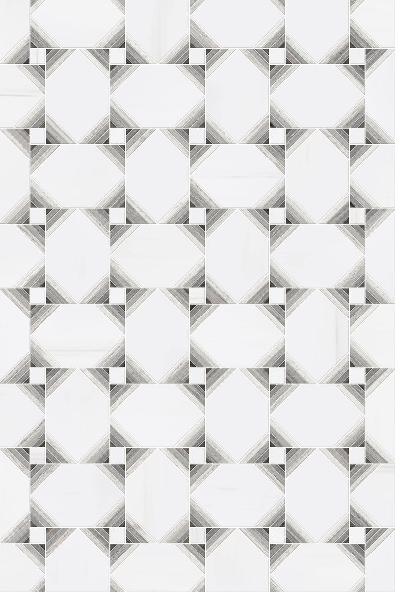 White Pearl Star Mosaic Tile Dolomite, Grey Marble with Brown Marble Polished - tilestate