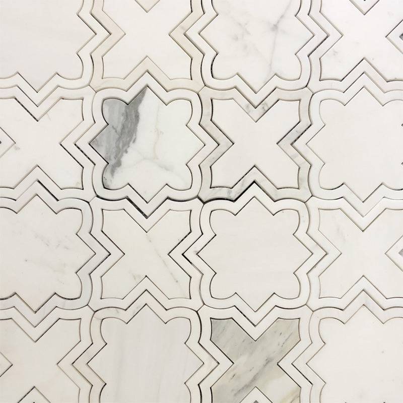 Waterjet Shape 6 Dolomite, Calacatta Mosaic Tile - tilestate