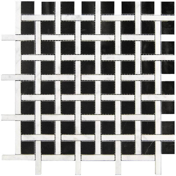 Tuxedo Park Malaga Nero Eastern Black / Eastern White Mosaic Tile - tilestate