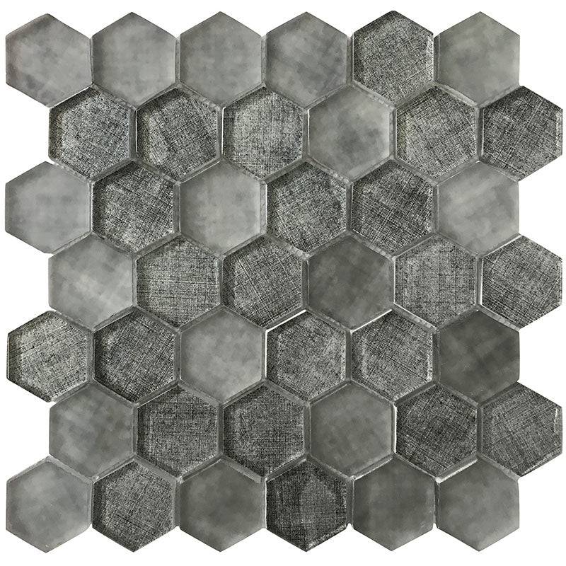 SIERRA GRAPHITE LINEN HEx Glass Mosaic Tile - tilestate