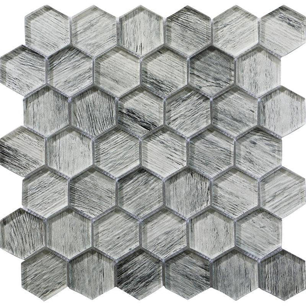 SIERRA SILVER PINE HEx Glass Mosaic Tile - tilestate