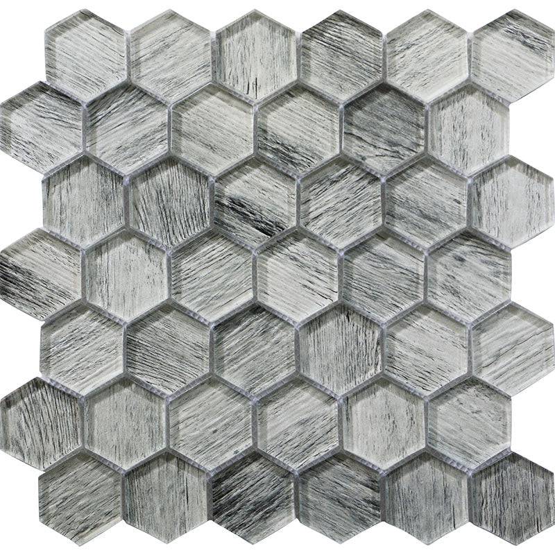 SIERRA SILVER PINE HEx Glass Mosaic Tile - tilestate