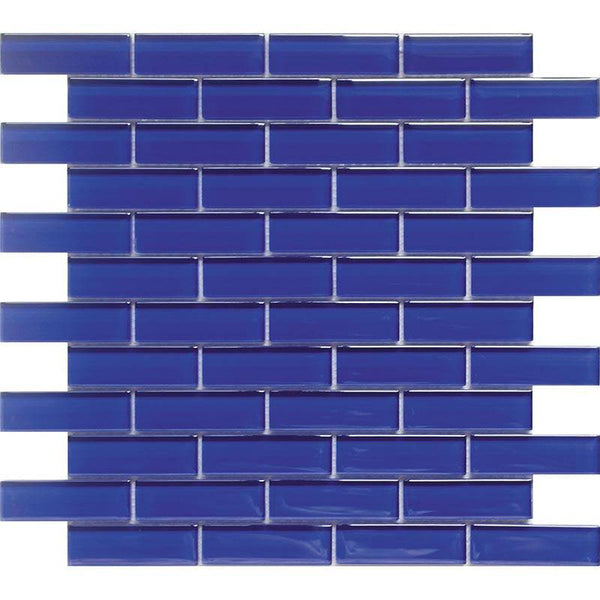 COLOR PALETTE COBALT BLUE 1x3 BRICK GLOSS glass Mosaic Tile - tilestate