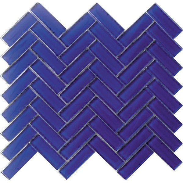 COLOR PALETTE COBALT BLUE 1x3 HERRINGBONE GLOSS glass Mosaic Tile - tilestate