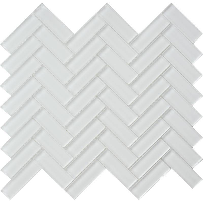 COLOR PALETTE MIRAGE WHITE 1x3 HERRINGBONE GLOSS glass Mosaic Tile - tilestate