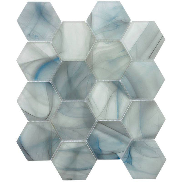 CLOUD 9 BLUE HEx glass Mosaic Tile - tilestate