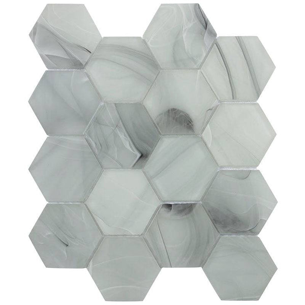 CLOUD 9 GRAY HEX glass Mosaic Tile - tilestate