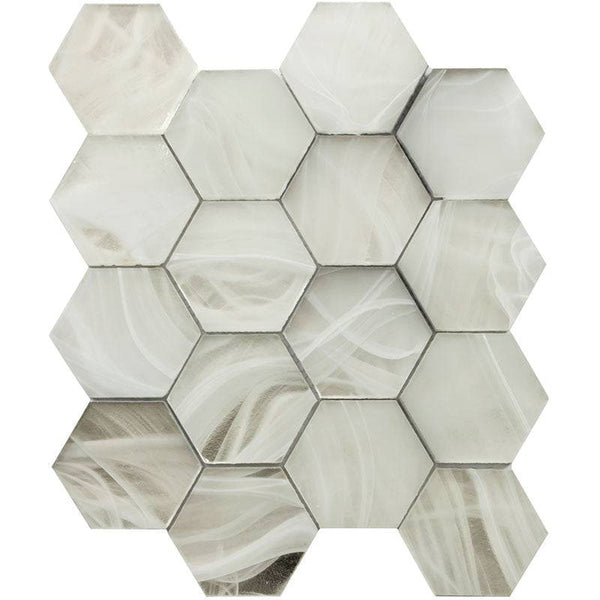 CLOUD 9 SILVER WHITE HEX glass Mosaic Tile - tilestate