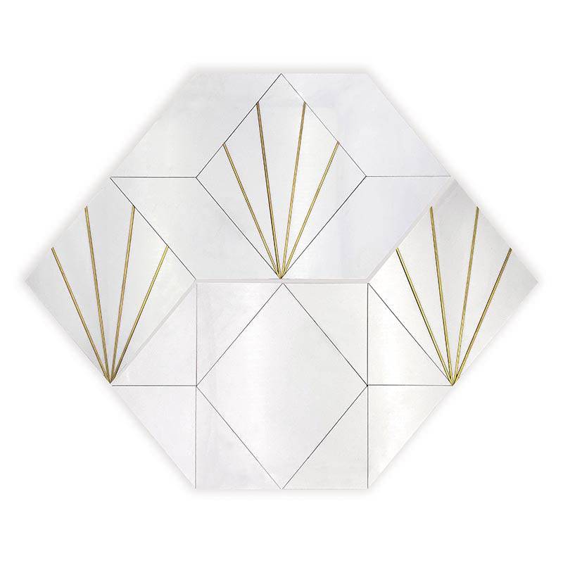 ROCKEFELLER White Crown Glassos, Brass Mosaic Tile - tilestate