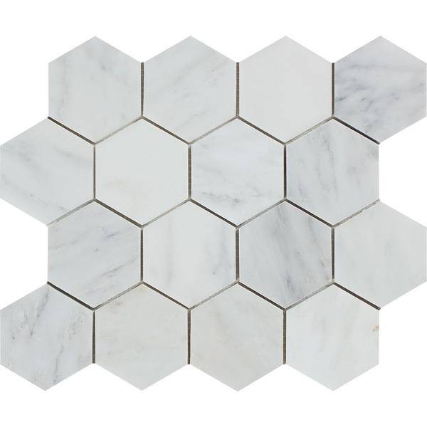 3x3 Polished Oriental White Marble Hexagon Mosaic Tile For Wall and Floor  (Kitchen Backsplash or Shower  Wall and Floor) - tilestate