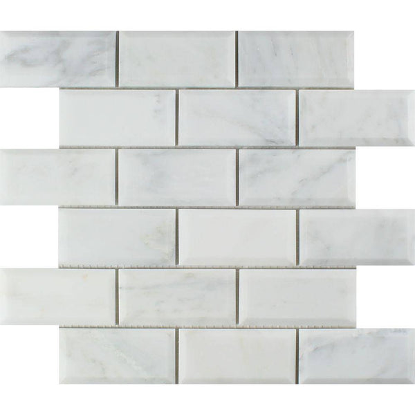 2x4 Polished Oriental White Marble Deep-Beveled Brick Mosaic Tile  For Kitchen Backsplash or Bathroom Wall and Flooring - tilestate
