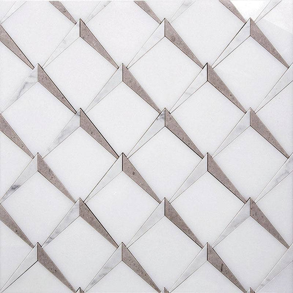 Waterjet Angolo 1 Paper White/ Bianco Carrara/eastern Beige Mosaic Tile - tilestate