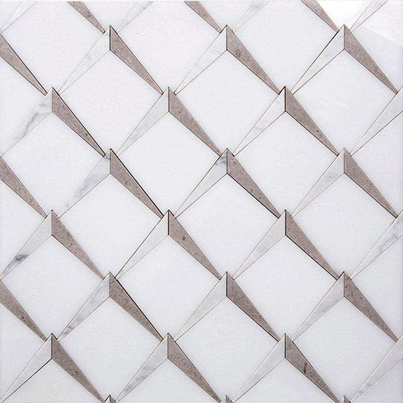 Waterjet Angolo 1 Paper White/ Bianco Carrara/eastern Beige Mosaic Tile - tilestate