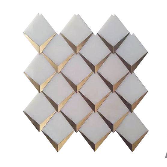 Waterjet Angolo 3 Paper White/ Brass Mosaic Tile - tilestate