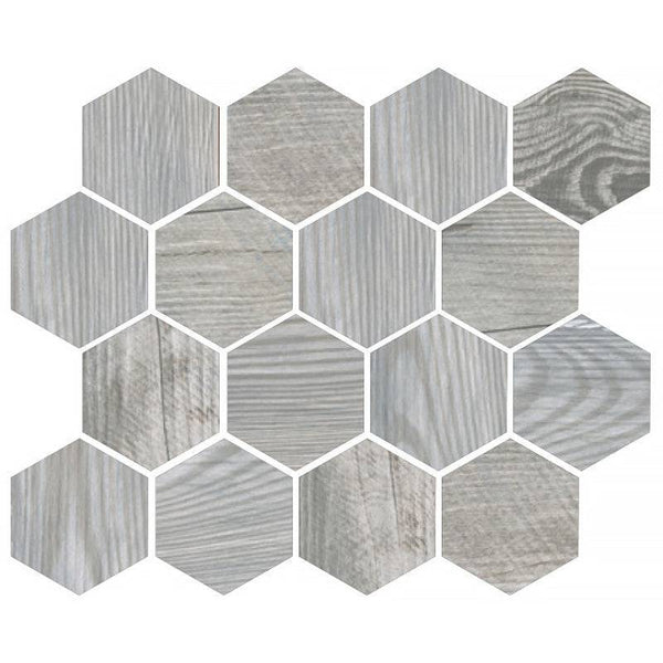 OREGON  GREY WOOD HEx Porcelain Mosaic Tile - tilestate