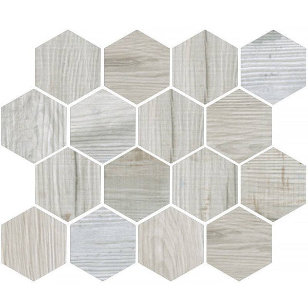 OREGON  WHITE WOOD HEx Porcelain Mosaic Tile - tilestate