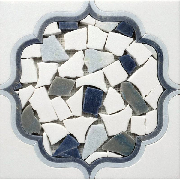 WATERJET CARNABY BLUE Thassos, Azul Macaubas, Blue Celeste Mosaic Tile - tilestate