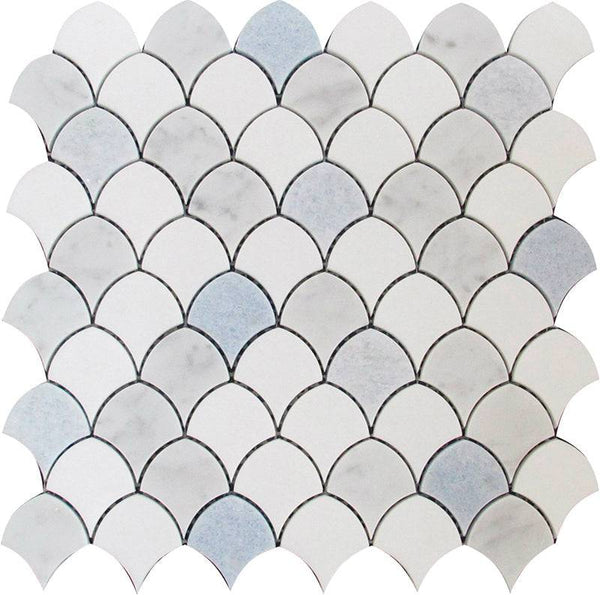 MYKONOS HOULAKIA Thassos/Carrara/Blue Celeste Mosaic Tile - tilestate