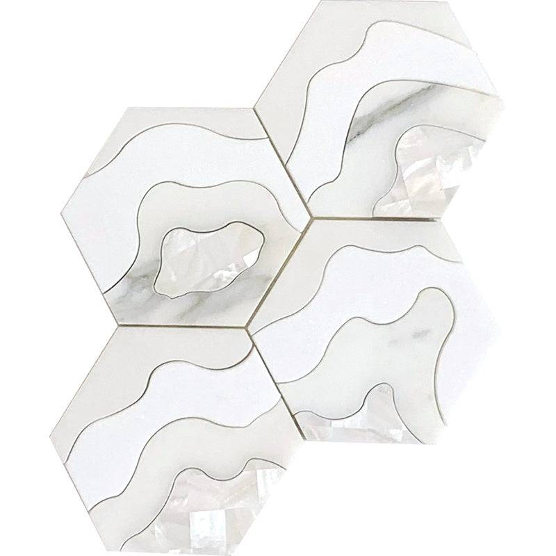 WATERJET STORM WHITE Thassos, Paper White, Calacatta Gold, Shell Mosaic Tile - tilestate