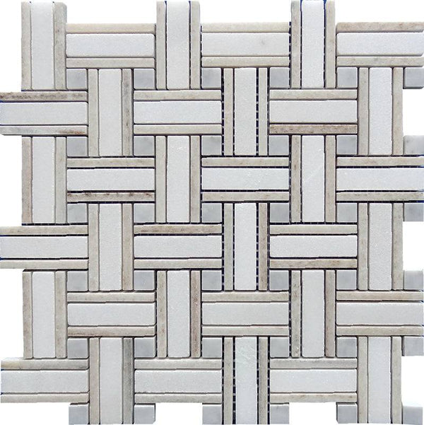 SAHARA OASIS Thassos white/CRYSTAL SAND/Carrara gray Mosaic Tile - tilestate