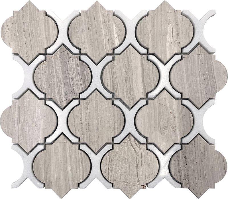 WATERJET TRELLIS 28 Thassos White/Wooden Grey Mosaic Tile - tilestate