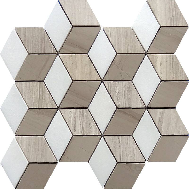 SAVANNAH METROPOLITAN Thassos White/Wooden Grey/Athens Grey Mosaic Tile - tilestate