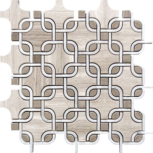 WATERJET SHAPE 7 Wooden gray/Athens gray/Bianco Carrara Mosaic Tile - tilestate