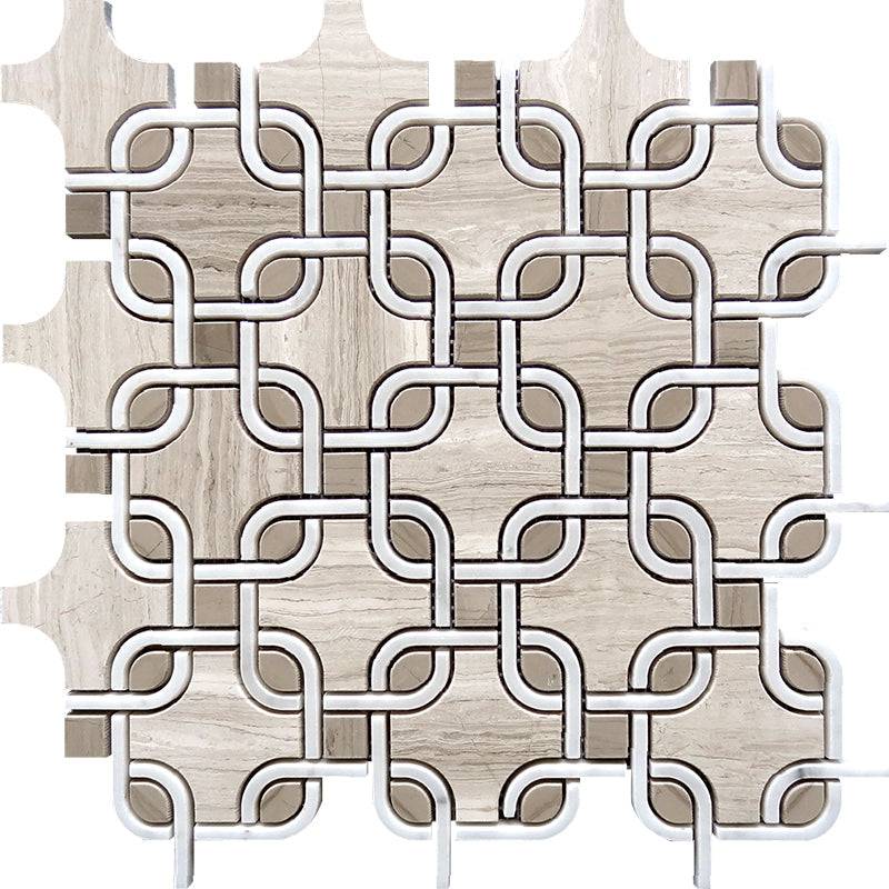 WATERJET SHAPE 7 Wooden gray/Athens gray/Bianco Carrara Mosaic Tile - tilestate