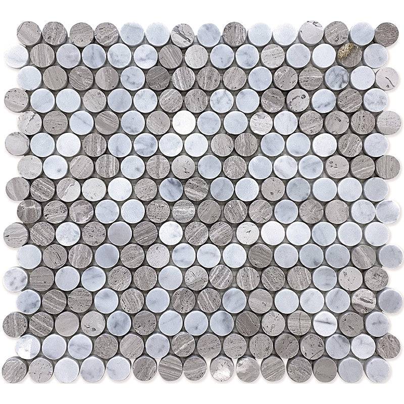 Savannah Hemingway Circle Wooden Gray/eastern White Mosaic Tile - tilestate