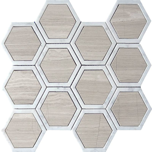 SAVANNAH LARGO Wooden Grey/ Bianco Carrara Mosaic Tile - tilestate