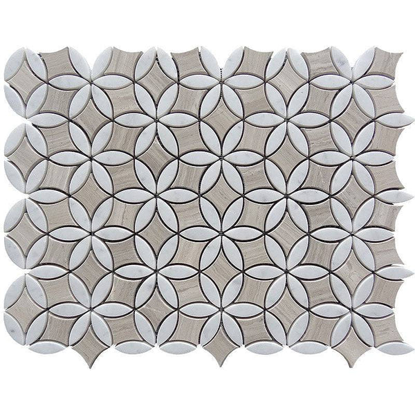 SAVANNAH EDGEMORE Wooden Grey/Bianco carrara Mosaic Tile - tilestate