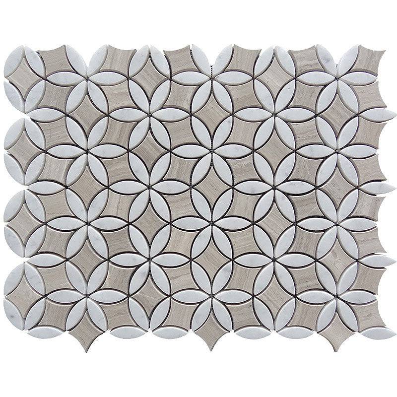 SAVANNAH EDGEMORE Wooden Grey/Bianco carrara Mosaic Tile - tilestate