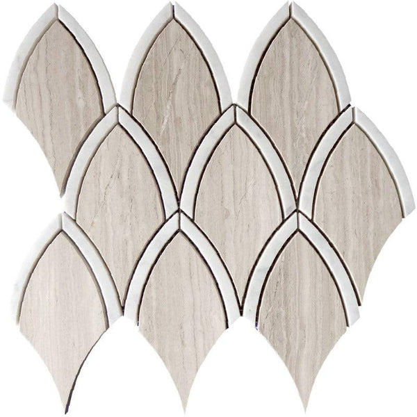 WATERJET TRELLIS 30 Wooden Grey/ Bianco Carrara Mosaic Tile - tilestate