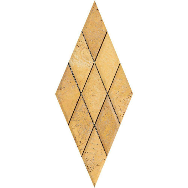 3x6 Honed Gold Travertine Deep-Beveled Diamond Mosaic Tile - tilestate
