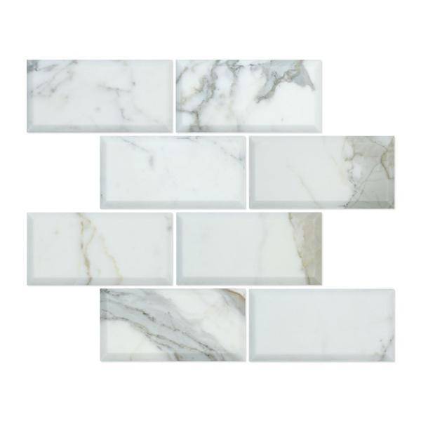 3x6 Deep-Beveled Polished Calacatta Gold Marble Tile For Kitchen Backsplash and Bathroom Walls - tilestate