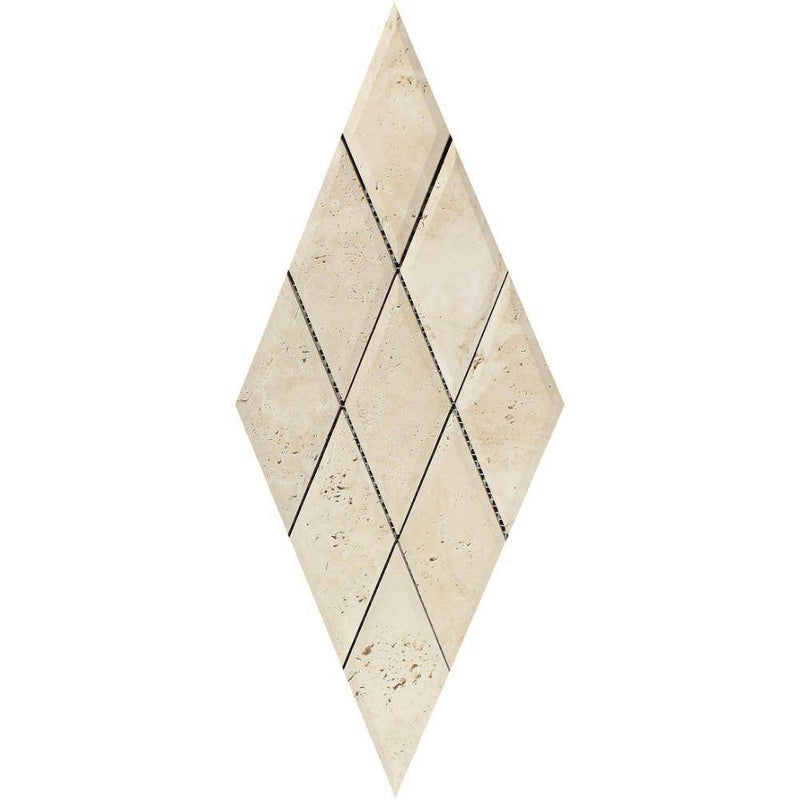 3x6 Honed Ivory Travertine Deep-Beveled Diamond Mosaic Tile - tilestate