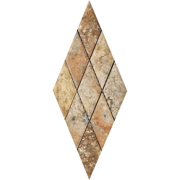 3x6 Honed Scabos Travertine Deep-Beveled Diamond Mosaic Tile - tilestate
