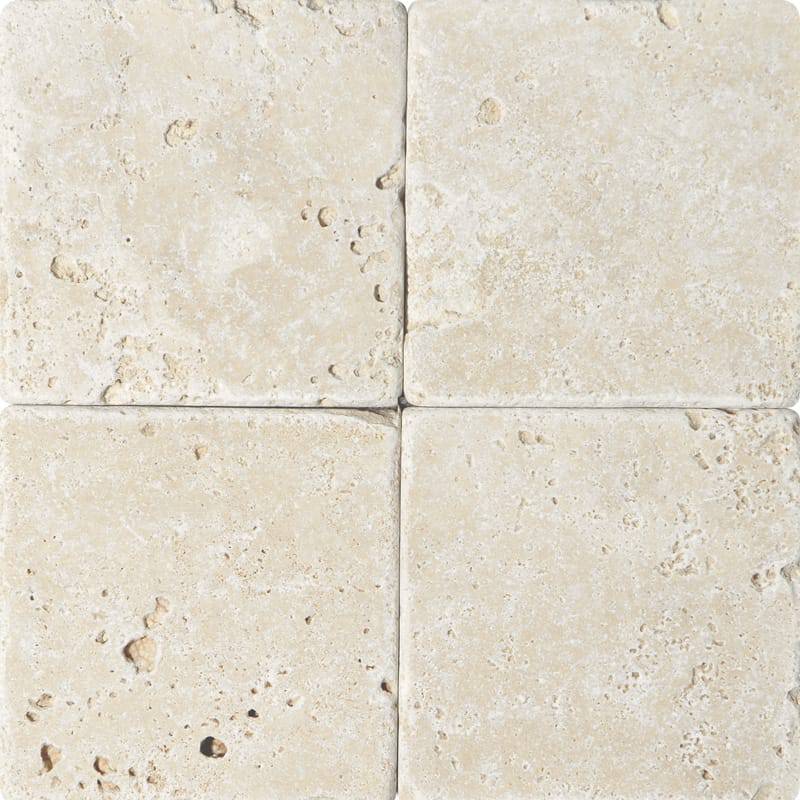 Ivory Travertine 4x4 Tumbled Tile - tilestate