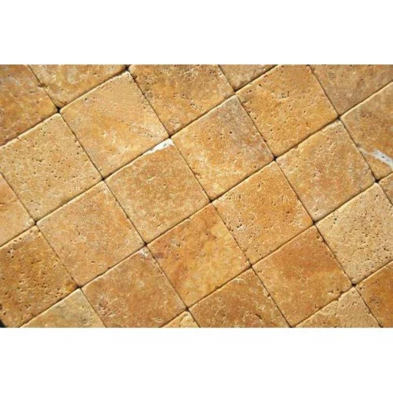 Gold Travertine 4x4 Tumbled Tile - tilestate