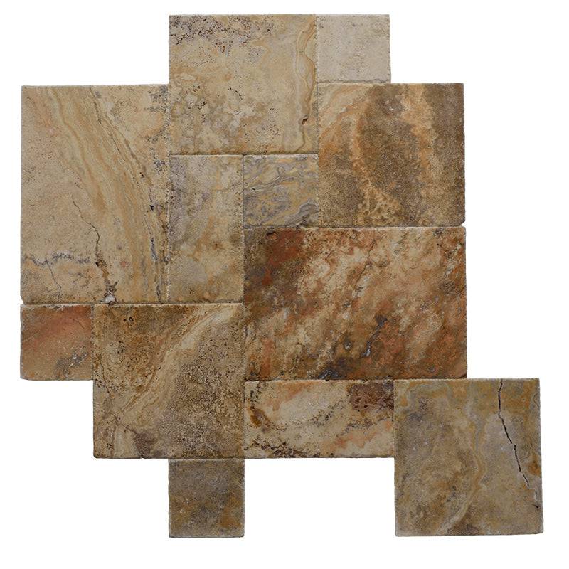 Scabos Travertine Unfilled Brushed and Chiseled Versailles Pattern Tile - tilestate